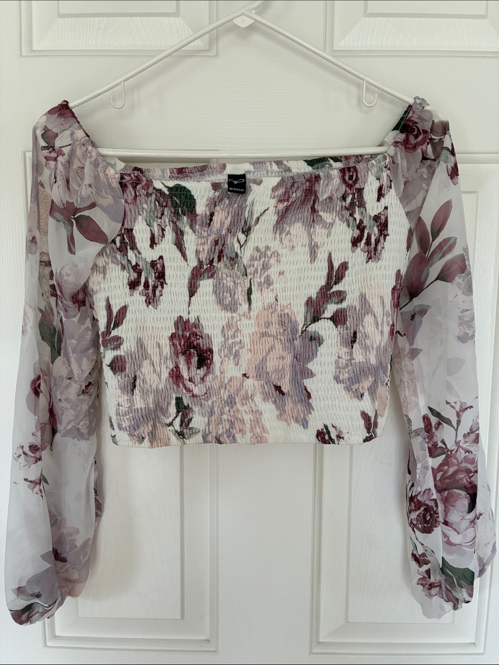 Floral Off-Shoulder Smocked Crop Top - Pink Lavender